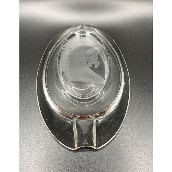 Vintage Etched Horse Bust 5” Oval Clear Glass 2 Rest Ashtray Read - Picture 3 of 6
